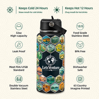Lets Venture World Explorer Water Bottle + Stickers