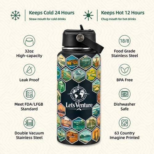 Lets Venture World Explorer Water Bottle + Stickers