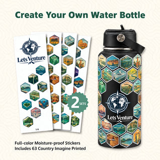Lets Venture World Explorer Water Bottle + Stickers