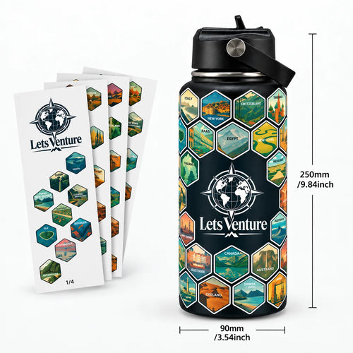 Lets Venture World Explorer Water Bottle + Stickers